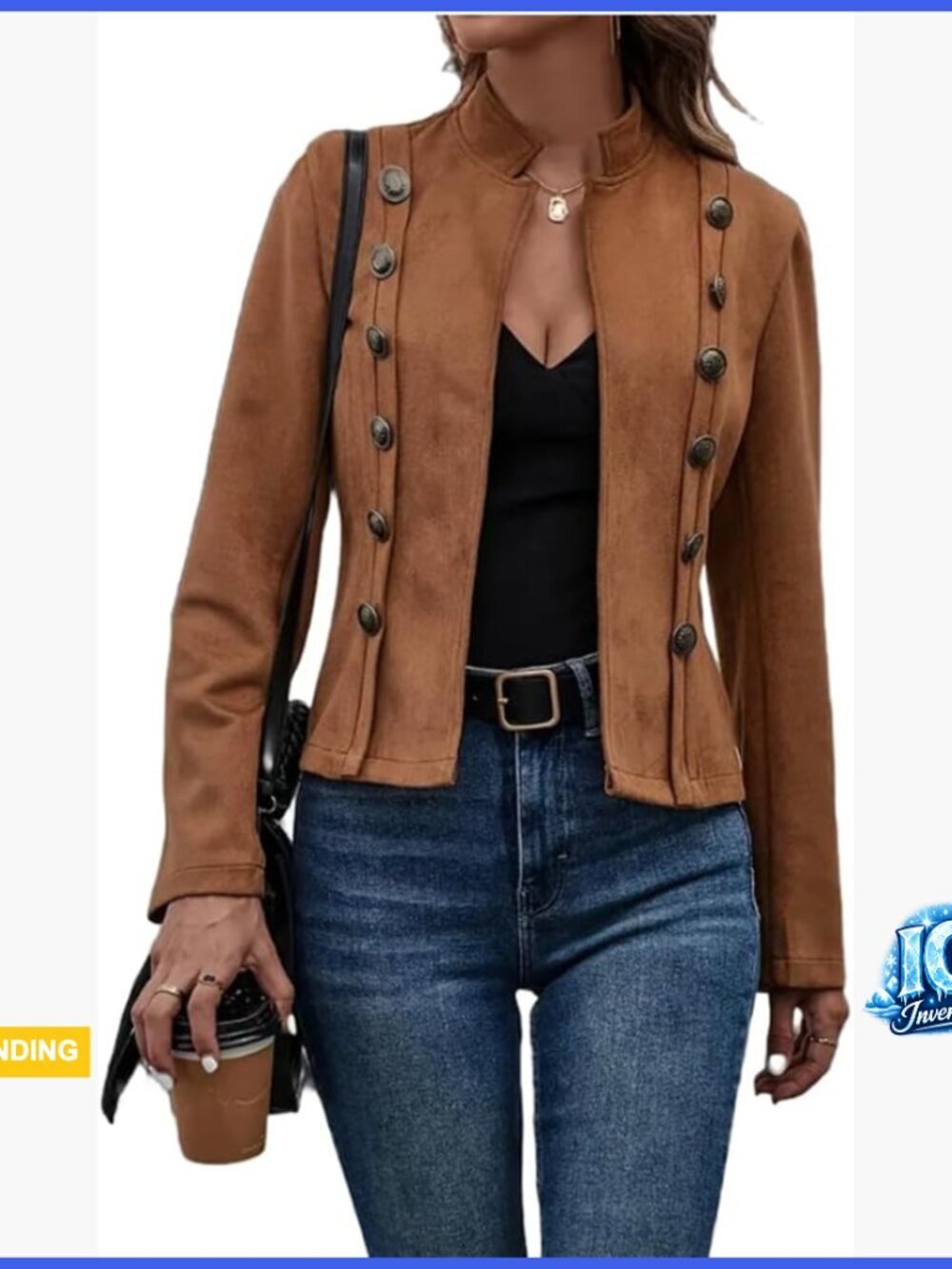 Faux Suede Cropped Jacket Double Breasted Slim Fit Long Sleeve Coat